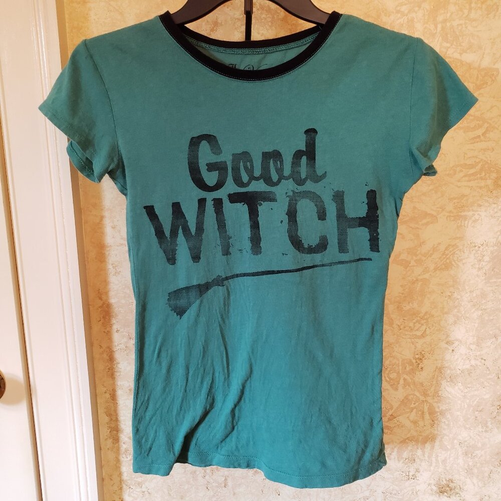 "Good Witch" fitted green ringer graphic tee